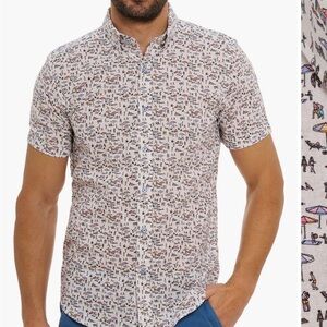 Robert Graham White Short-Sleeve Button-Down with Multicolor Beach Print